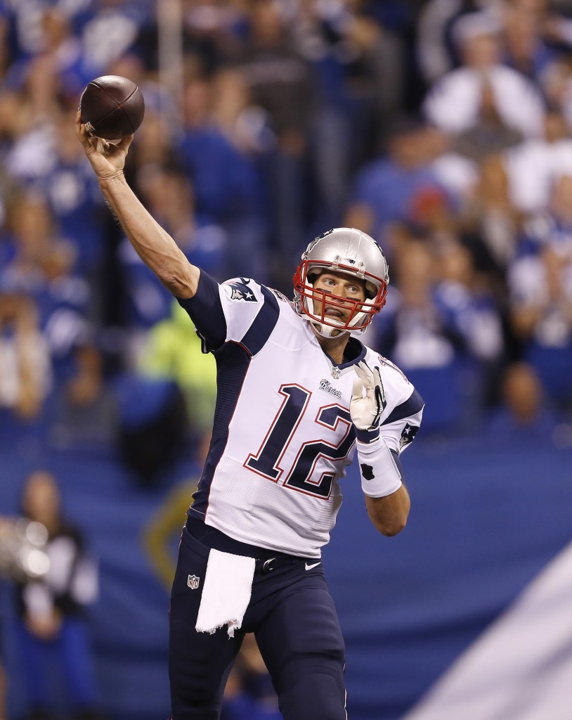 Tom Brady and the New England Patriots will face the Seattle Seahwks in Super Bowl XLIX. New England Patriots quarterback Tom Brady (12) throws a pass in the first half against the Indianapolis Colts Sunday, Nov. 16, 2014 at Lucas Oil Stadium in Indianapolis. (Sam Riche/MCT)