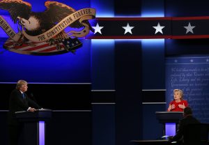 Democrat Hillary Clinton, right, and Republican Donald Trump during their first presidential debate on Monday, Sept. 26, 2016 in Hempstead, N.Y. (Qin Lang/Xinhua/Sipa USA/TNS)