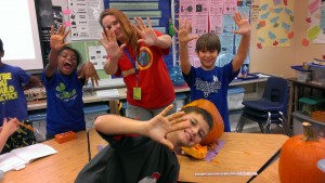 Mrs. Boxx helping out with the pumpkins